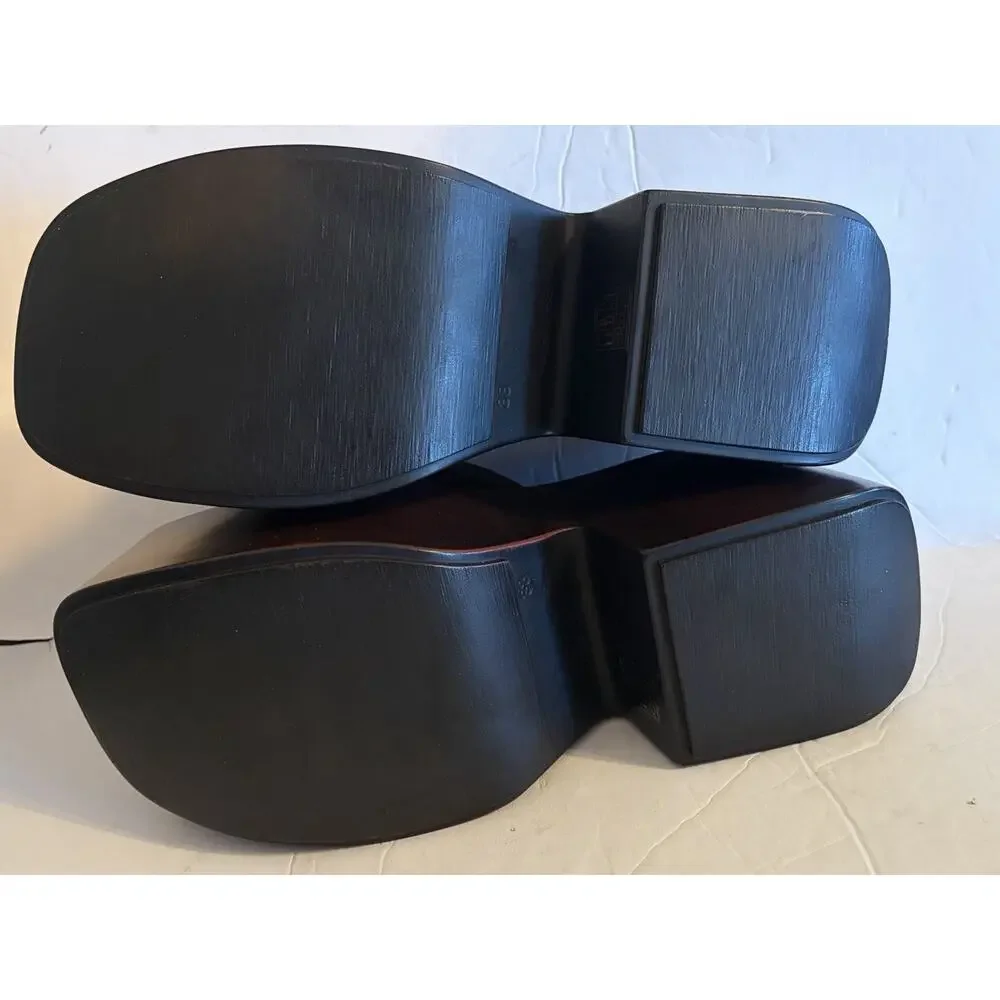 NEW Jonak Paris Platform Wedge Mules Sandals •EU 38/ US 7• Brown Leather $275 - Picture 10 of 11